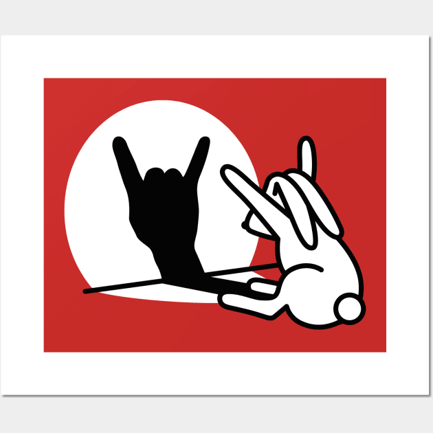 Funny rabbit shadow hand ROCK music HARD ROCK fan Metal Wall Art by LaundryFactory